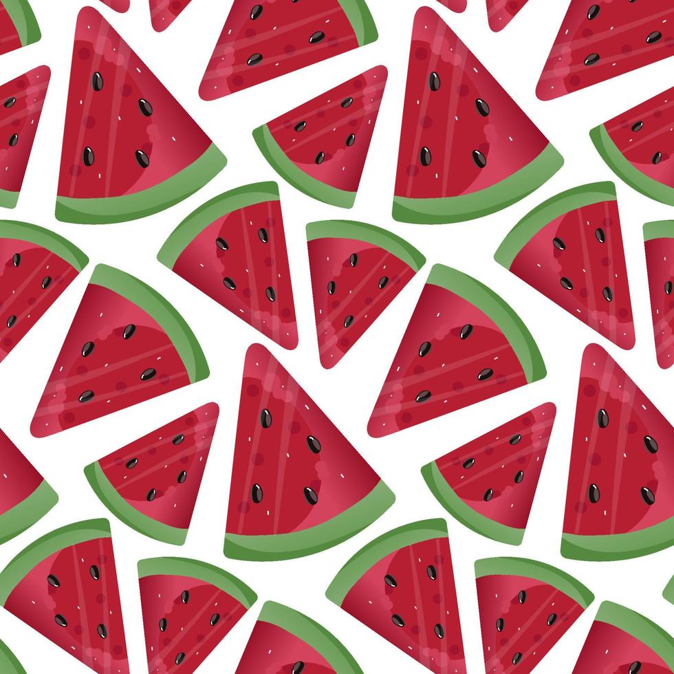 watermeloen vector naadloos patroon. watermeloen, geheel, gesneden, helften, plakjes, kwartalen, zaden, bloeiwijze en bladeren voor kleding stof, tafelkleed, keuken textiel, voor kleding, omhulsel papier.