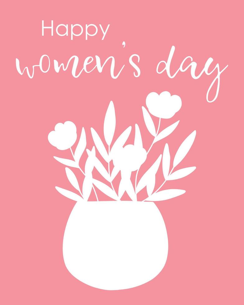 ansichtkaart gelukkig vrouwen dag. vector illustratie. silhouet stijl. voorjaar kaart met bloemen. schattig poster voor vrouwen dag.