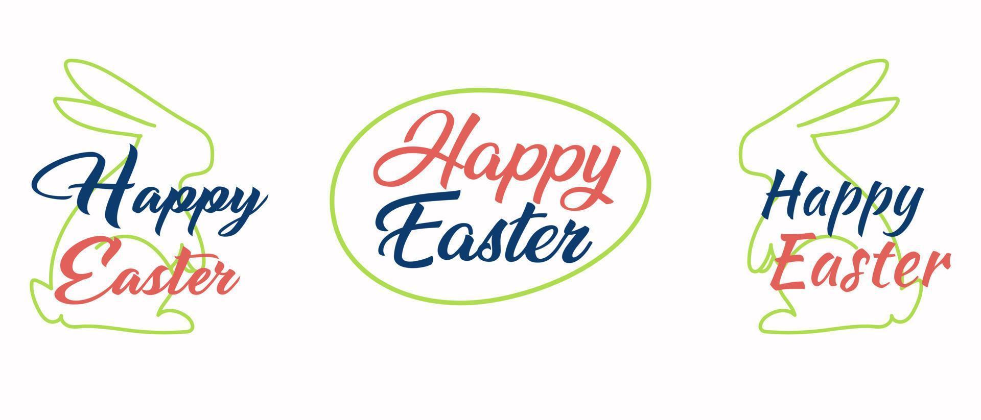 helder belettering van gelukkig Pasen met eieren en konijn oren. vector