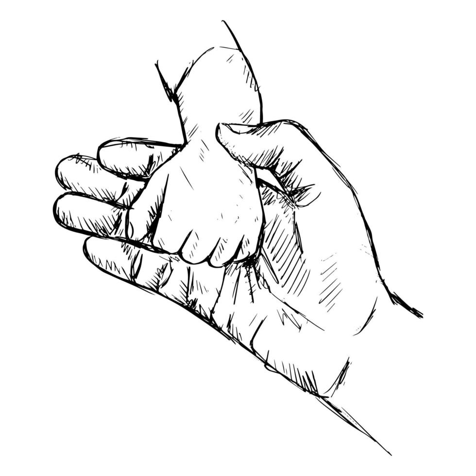 schetsen van moeder Holding hand- van kind vector