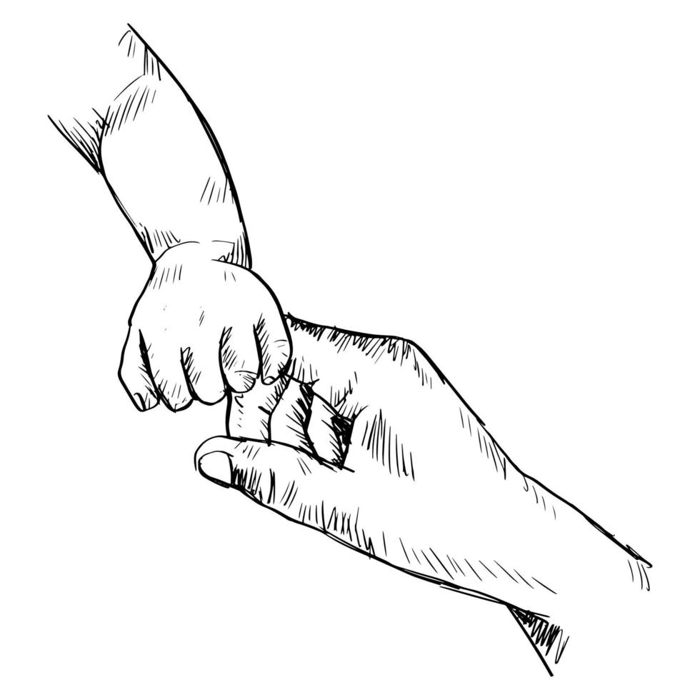 schetsen van moeder Holding hand- van kind vector