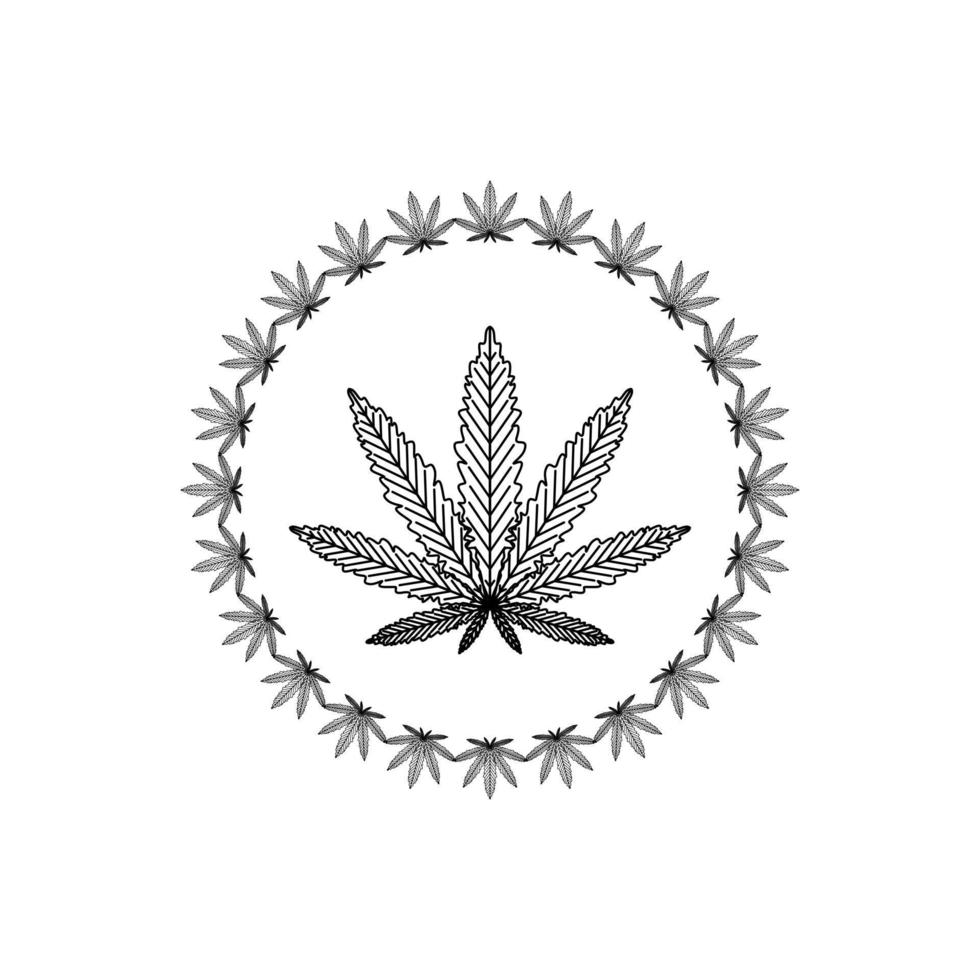 hennep marihuana bladeren in een cirkel. groente grens. bladeren ornament. vector