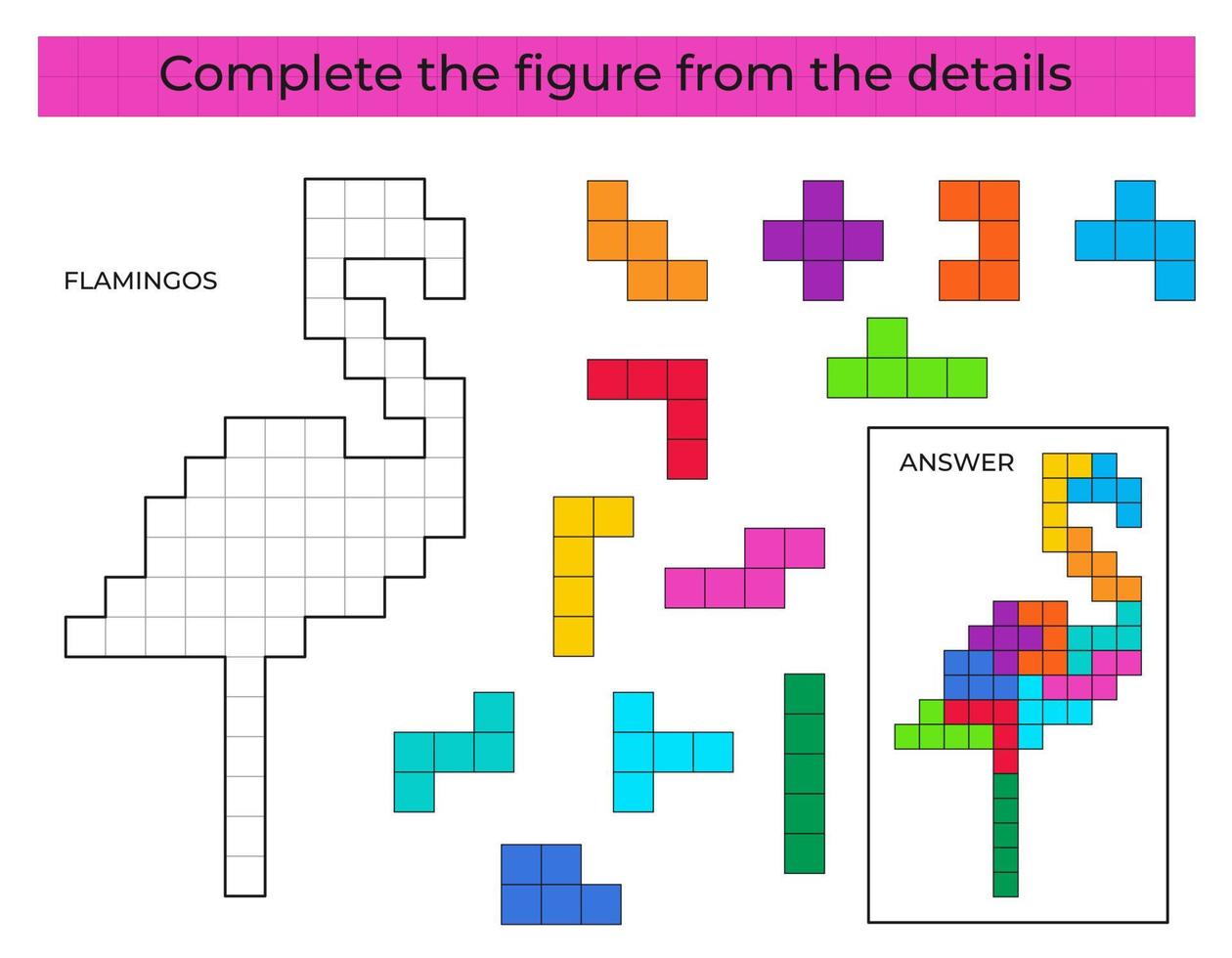 puzzel spel met flamingo's. kleurrijk details voor kinderen. compleet figuur. onderwijs spel voor kinderen, peuter- werkblad werkzaamheid. puzzel spel. vector illustratie.