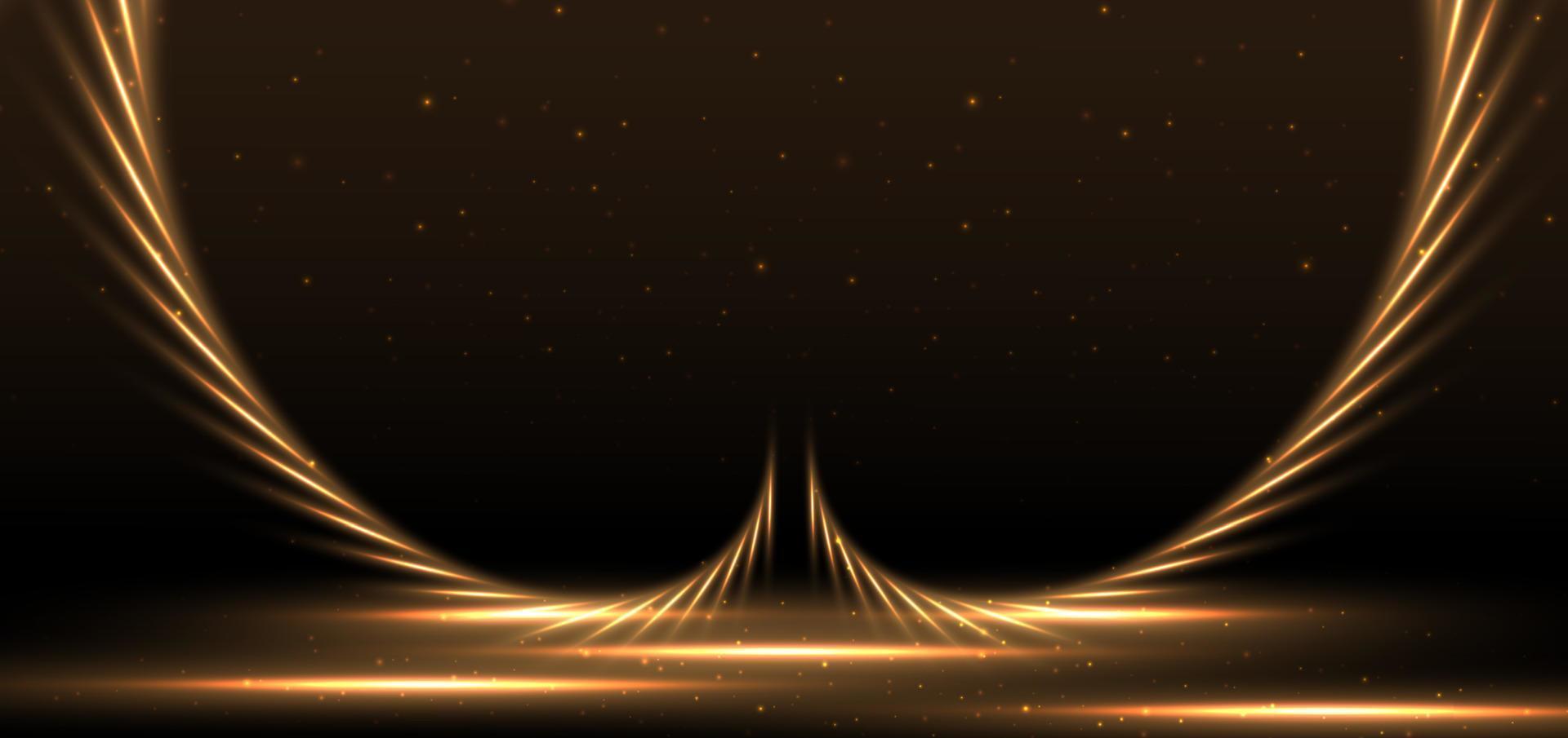 elegant gouden gloeiend Scence met verlichting effect fonkeling Aan zwart achtergrond. sjabloon premie prijs ontwerp. vector