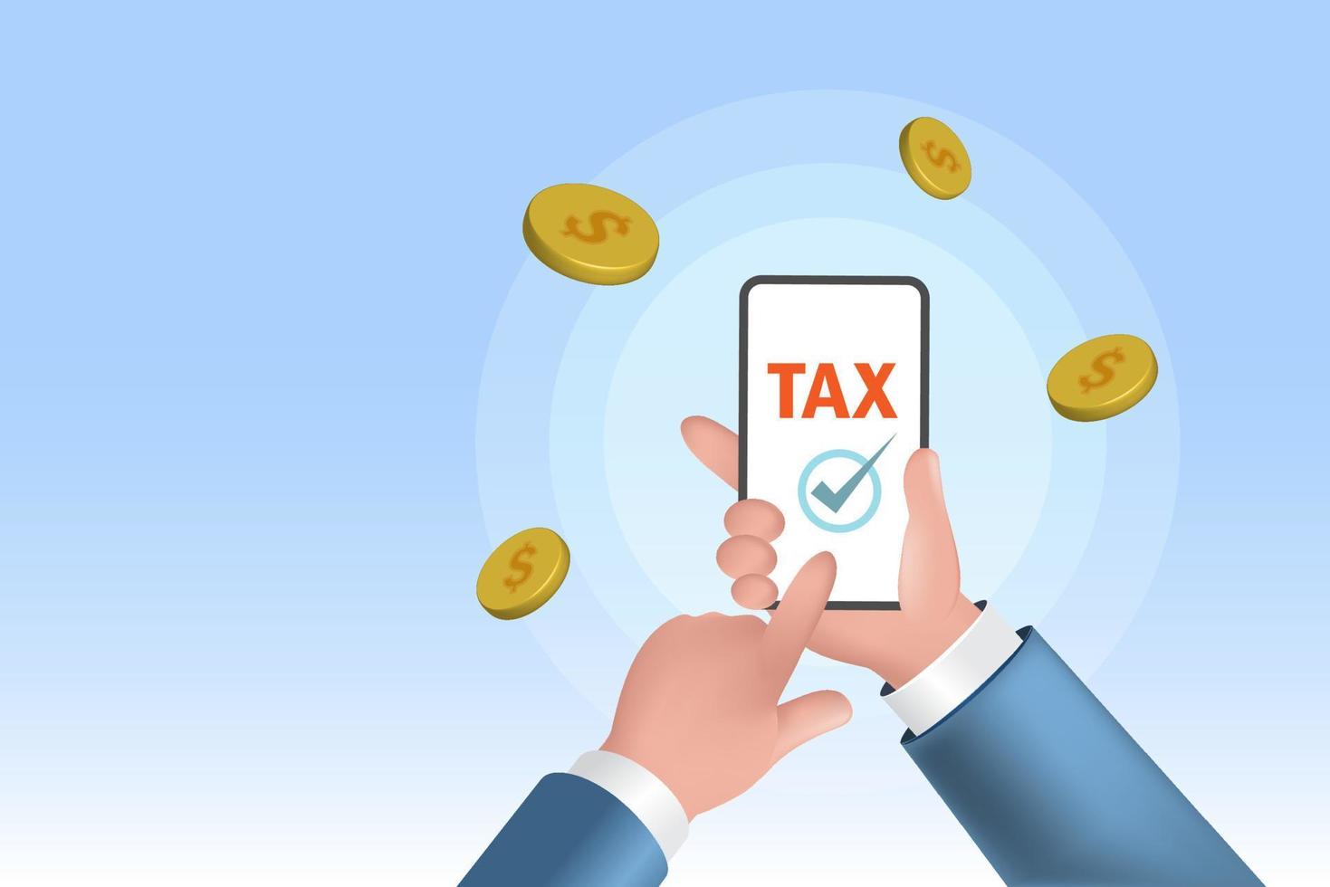 online inkomen belasting indienen concept. zakenman hand- verzenden belasting indienen Aan slim tablet .3d vector. vector
