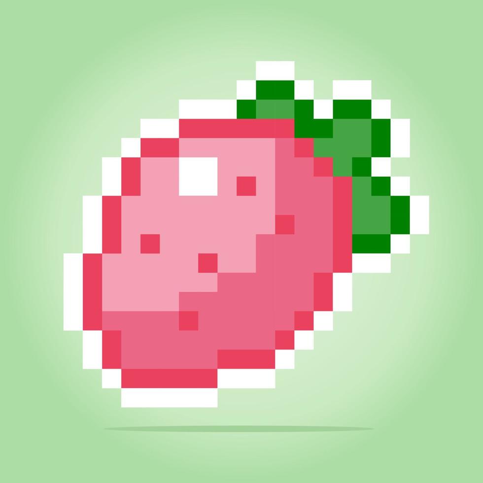 8 bit pixel van aardbei. fruitpixel voor game-items en kruissteekpatronen in vectorillustraties. vector