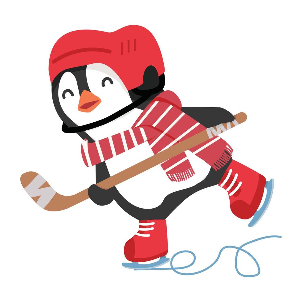 schattig pinguïn spelen ijs hockey vector