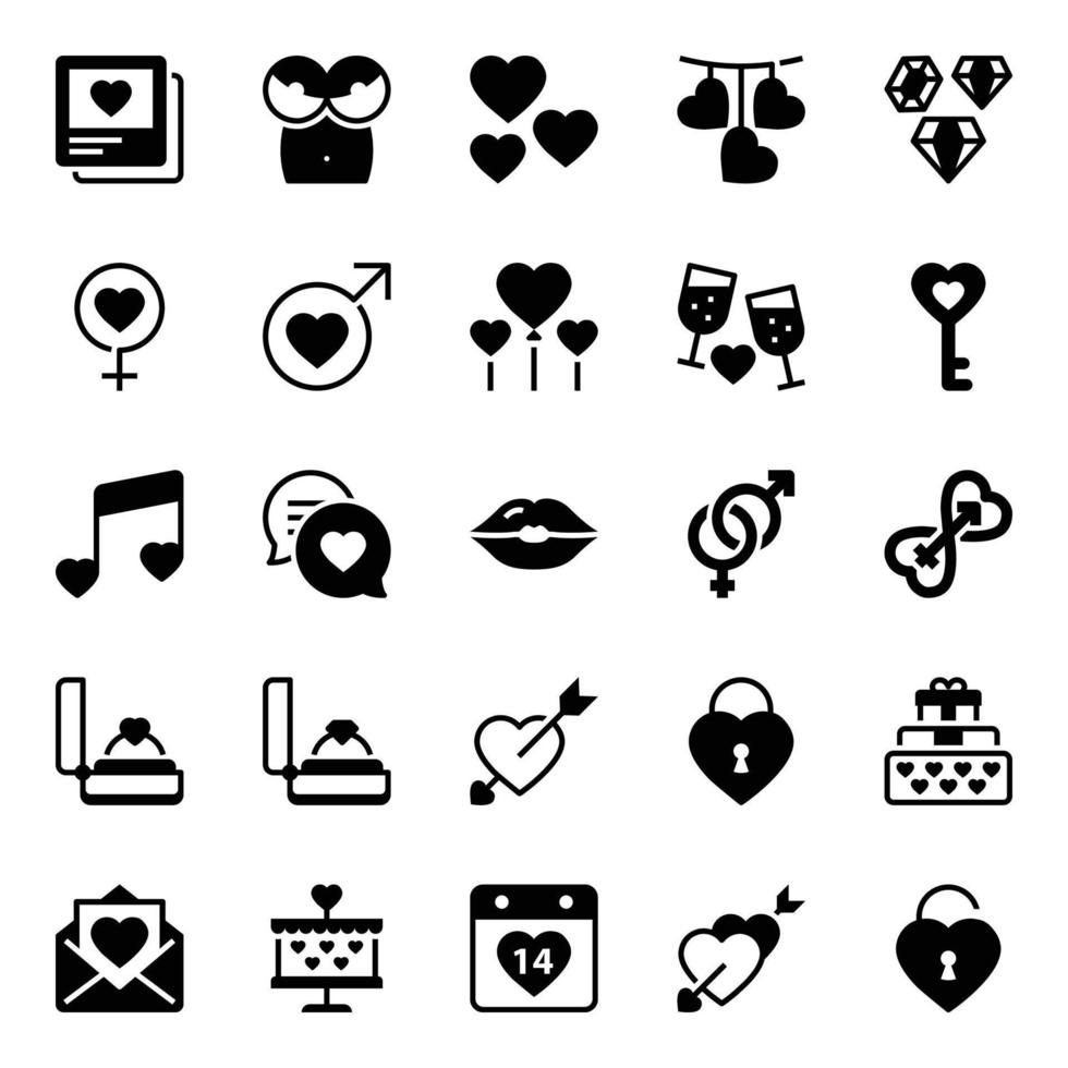 glyph pictogrammen voor valentijnsdag dag. vector