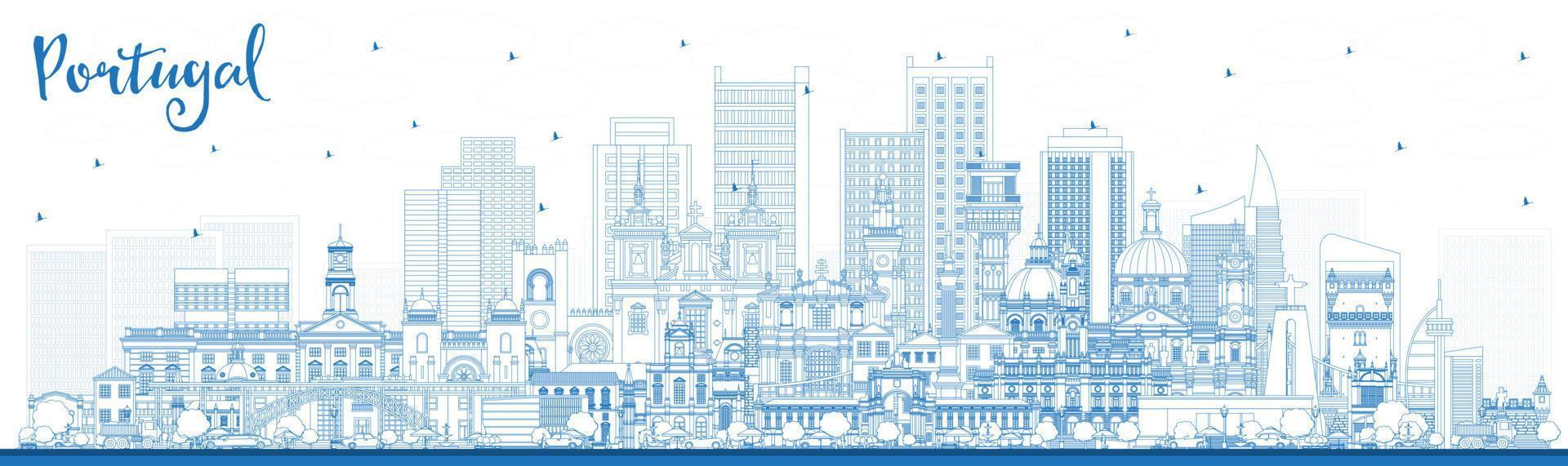 Portugal. schets stad horizon met blauw gebouwen. vector illustratie. concept met modern en historisch architectuur. Portugal stadsgezicht met oriëntatiepunten.