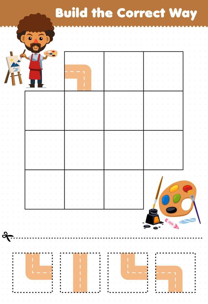 Verspreiding sigaret Dosering onderwijs spel voor kinderen bouwen de correct manier helpen schattig  tekenfilm schilder Actie naar borstel inkt palet krijt afdrukbare  gereedschap werkblad 20152853 Vectorkunst bij Vecteezy