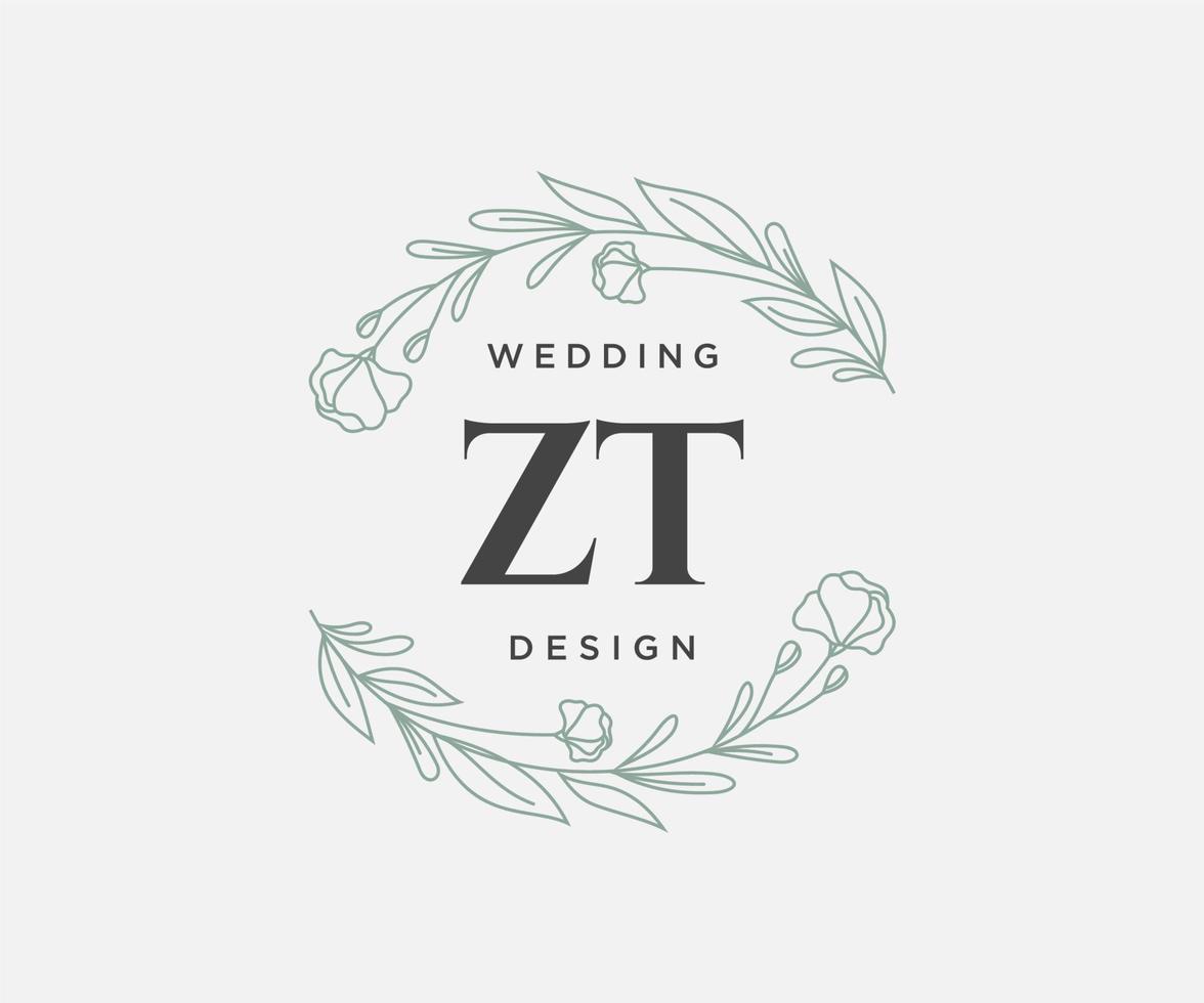 zt initialen brief bruiloft monogram logos verzameling, hand- getrokken modern minimalistisch en bloemen Sjablonen voor uitnodiging kaarten, opslaan de datum, elegant identiteit voor restaurant, boetiek, cafe in vector