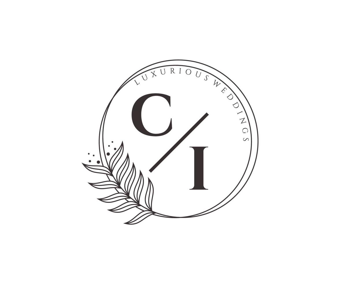 ci initialen brief bruiloft monogram logos sjabloon, hand- getrokken modern minimalistisch en bloemen Sjablonen voor uitnodiging kaarten, opslaan de datum, elegant identiteit. vector