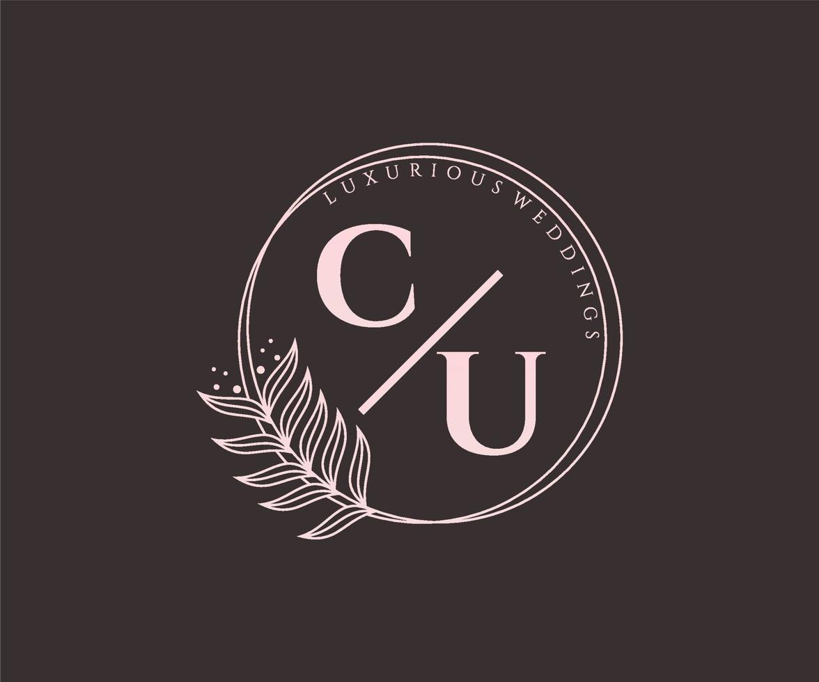 cu initialen brief bruiloft monogram logos sjabloon, hand- getrokken modern minimalistisch en bloemen Sjablonen voor uitnodiging kaarten, opslaan de datum, elegant identiteit. vector