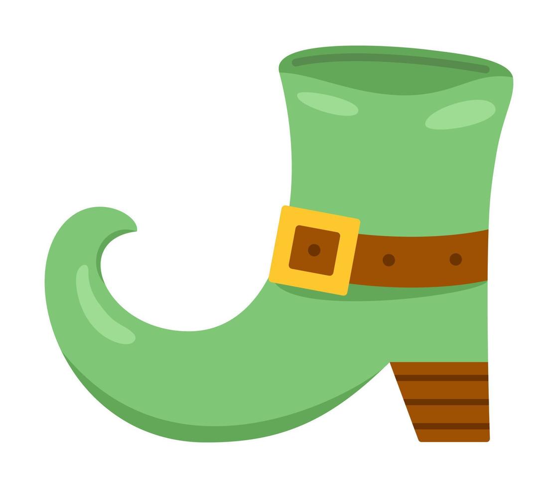 vector groen kabouters bagageruimte in vlak ontwerp. clip art voor vieren st patricks dag. elf schoenen met goud gesp.