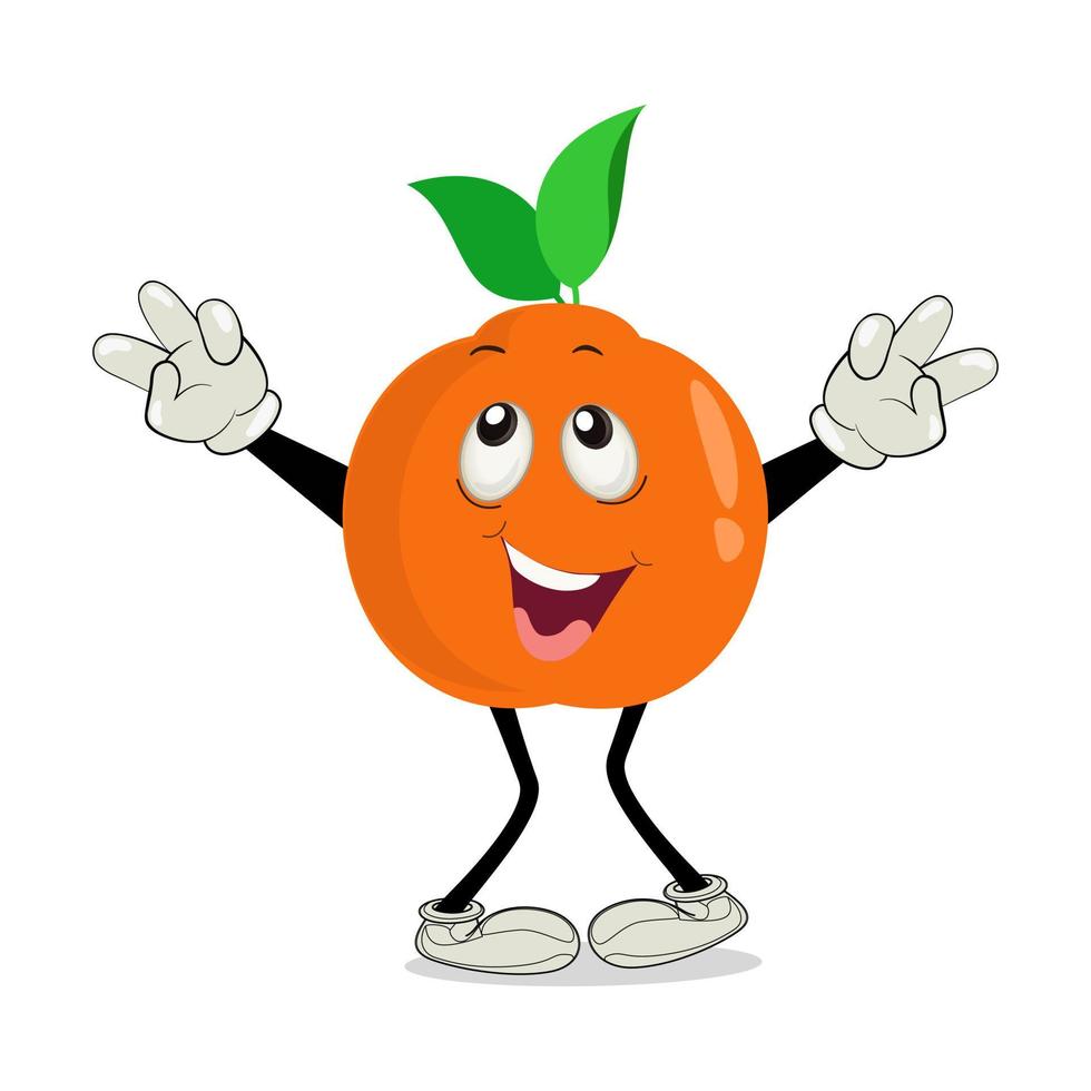 oranje. schattig fruit vector karakter reeks geïsoleerd Aan wit. gelukkig oranje karakter in tekenfilm stijl. vrolijk tekenfilm oranje karakter