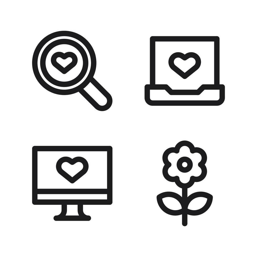 romance pictogrammen set. zoeken, laptop, monitor, bloem. perfect voor website mobiel app, app pictogrammen, presentatie, illustratie en ieder andere projecten vector