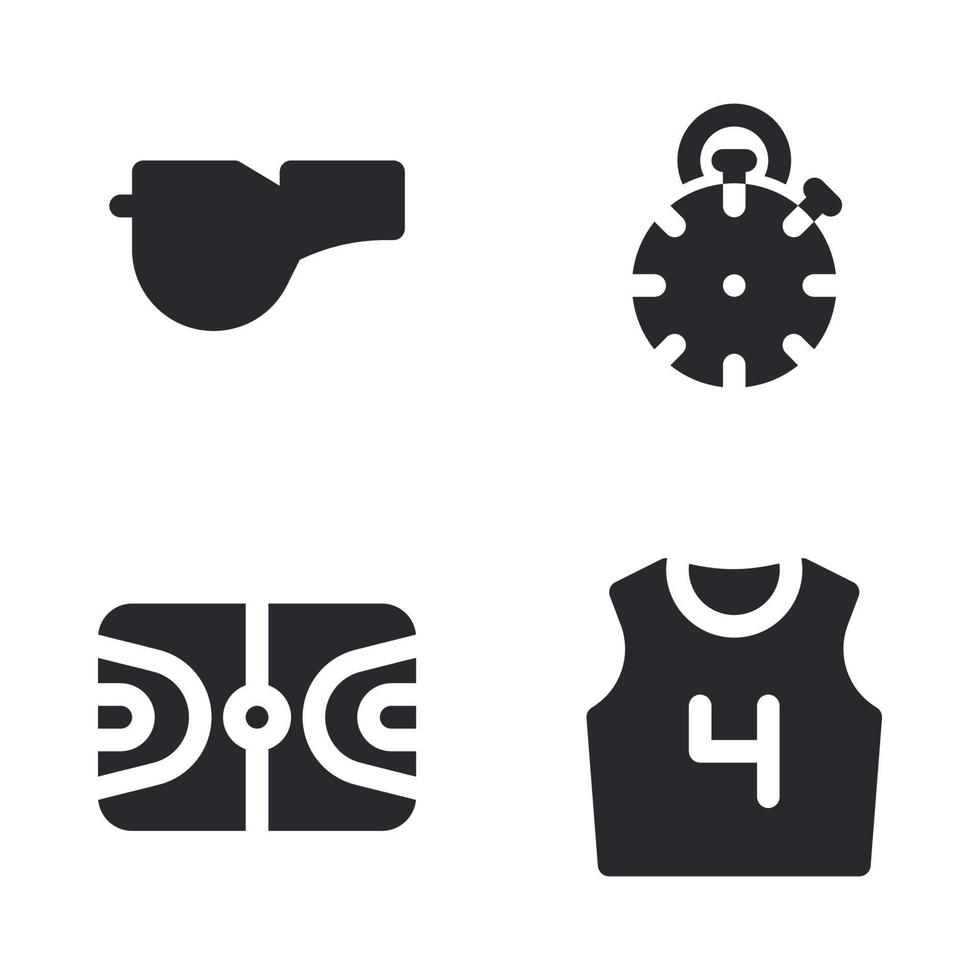 basketbal pictogrammen set. fluit, stopwatch, basketbal veld, Jersey. perfect voor website mobiel app, app pictogrammen, presentatie, illustratie en ieder andere projecten vector