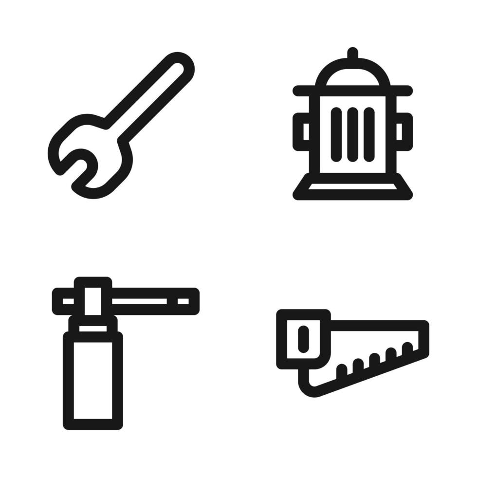 arbeid dag pictogrammen set. moersleutel, brandweerman, gasbrander, zaag. perfect voor website mobiel app, app pictogrammen, presentatie, illustratie en ieder andere projecten vector