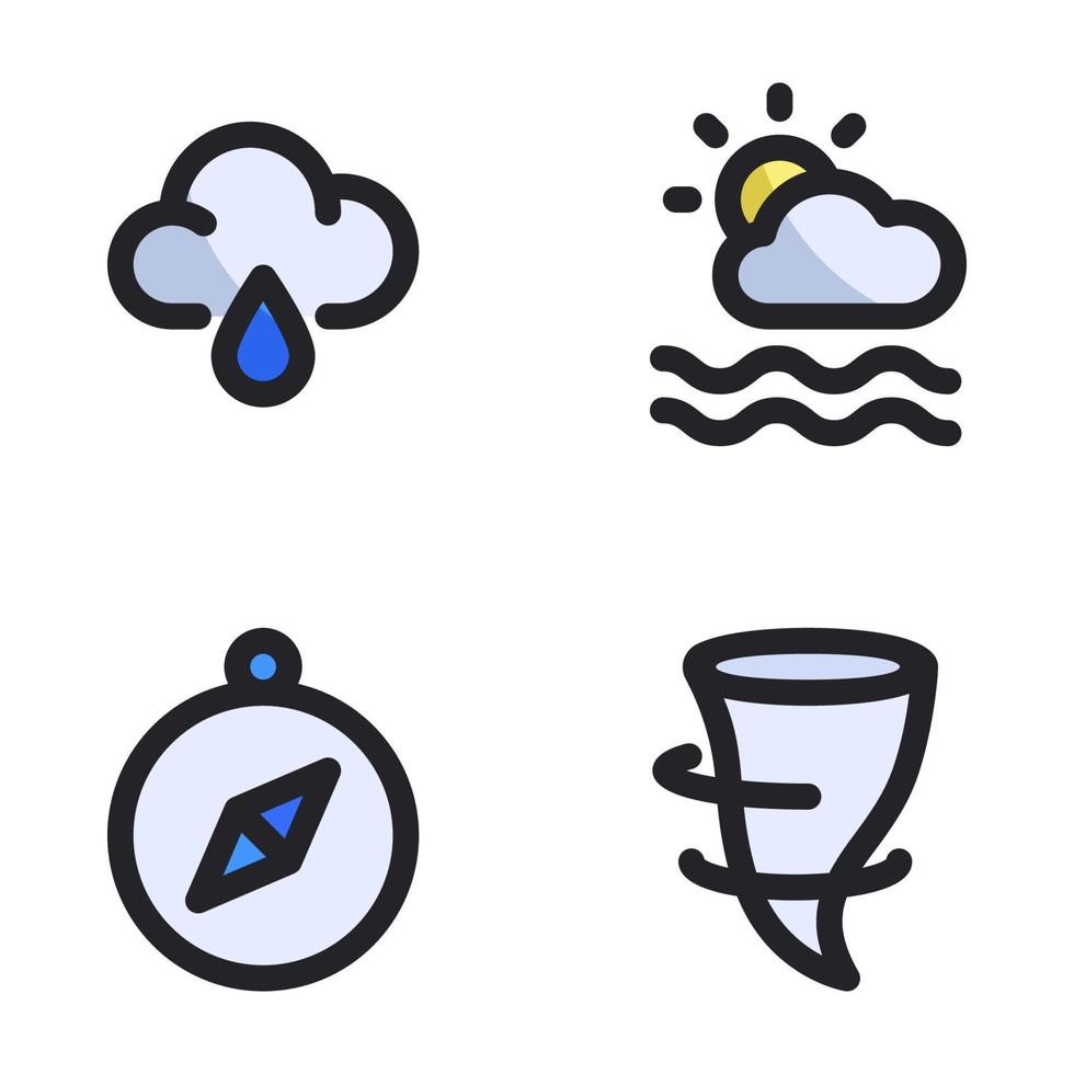 weer pictogrammen set. laten vallen water, bewolkt, kompas, tornado. perfect voor website mobiel app, app pictogrammen, presentatie, illustratie en ieder andere projecten vector