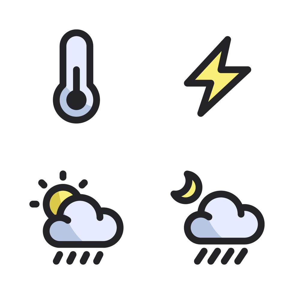 weer pictogrammen set. thermometer, donder, zon regenachtig, nacht regen. perfect voor website mobiel app, app pictogrammen, presentatie, illustratie en ieder andere projecten vector