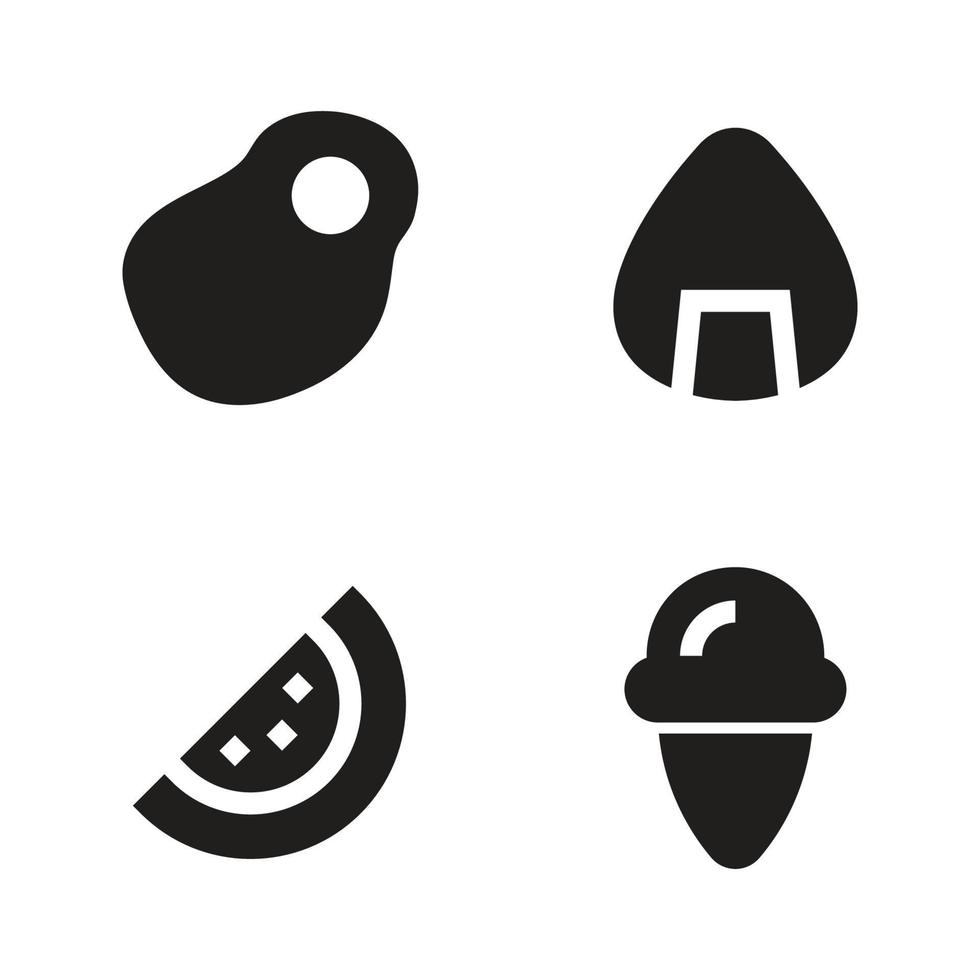 voedsel drinken pictogrammen set. vlees, onigiri, watermeloen, ijs room. perfect voor website mobiel app, app pictogrammen, presentatie, illustratie en ieder andere projecten vector