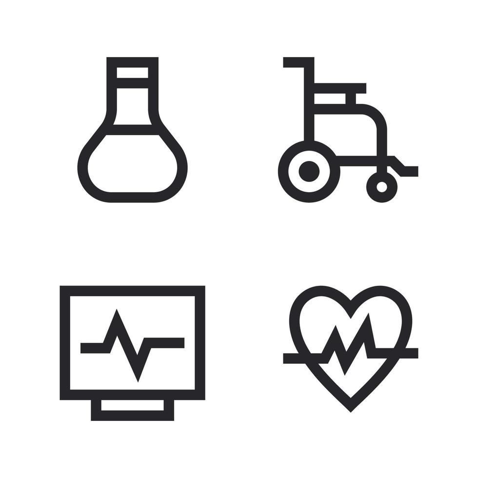 medisch pictogrammen set. fles laboratorium, rolstoel, monitor, pols. perfect voor website mobiel app, app pictogrammen, presentatie, illustratie en ieder andere projecten vector