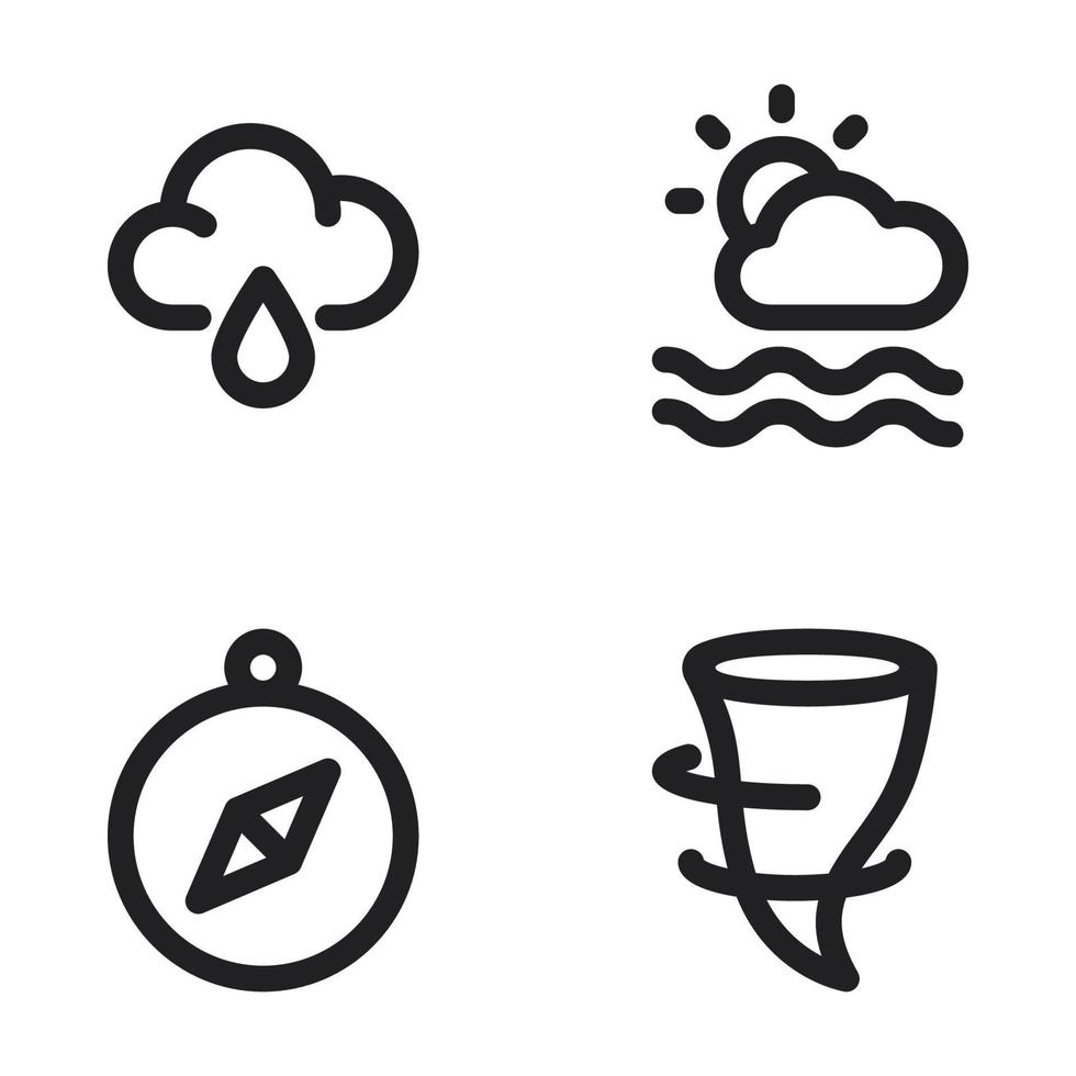 weer pictogrammen set. laten vallen water, bewolkt, kompas, tornado. perfect voor website mobiel app, app pictogrammen, presentatie, illustratie en ieder andere projecten vector