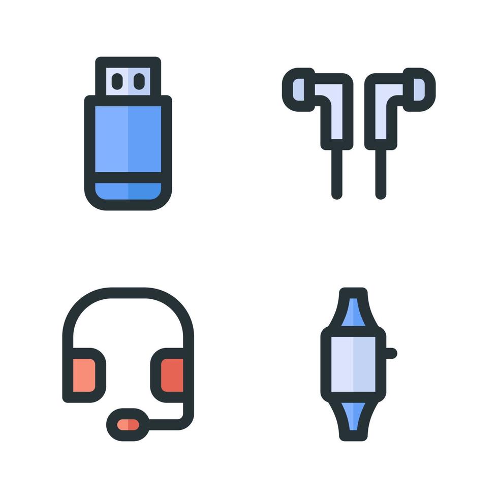 elektronica apparaat pictogrammen set. USB, koptelefoon, koptelefoon, smartwatch. perfect voor website mobiel app, app pictogrammen, presentatie, illustratie en ieder andere projecten vector