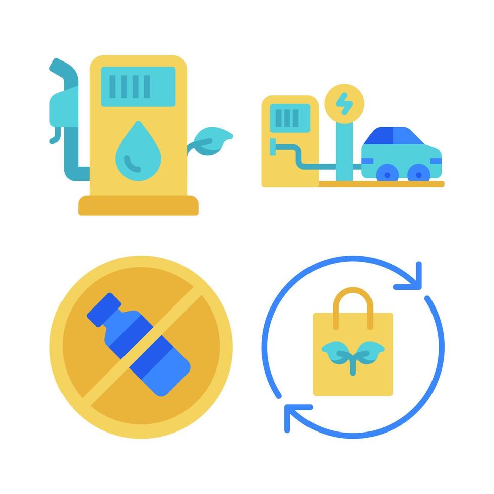 ecologie pictogrammen set. eco station, opladen station, Nee plastic flessen, recycle tas. perfect voor website mobiel app, app pictogrammen, presentatie, illustratie en ieder andere projecten vector