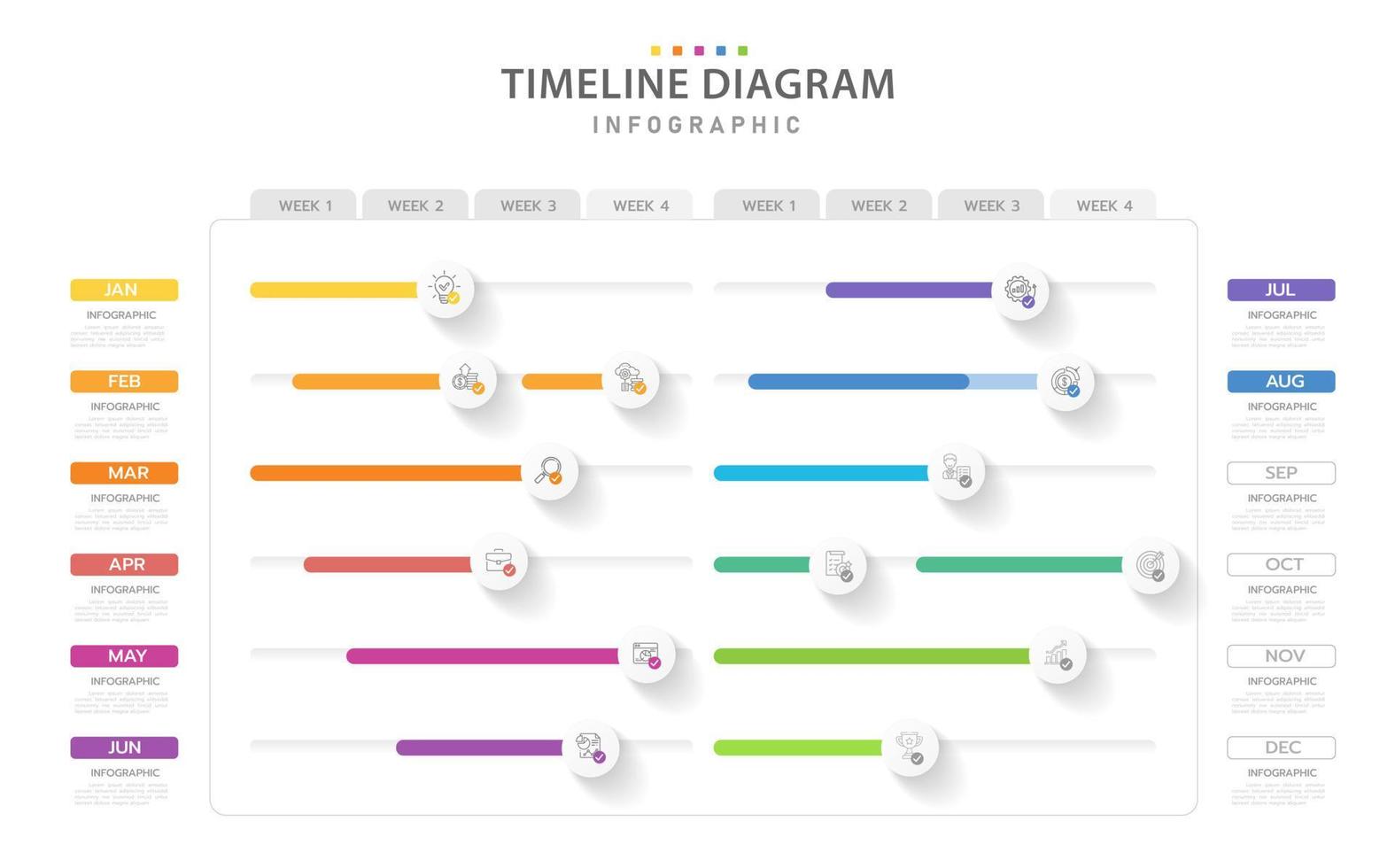 infographic sjabloon voor bedrijf. 12 maanden modern tijdlijn diagram routekaart met vooruitgang kalender, presentatie vector infografisch.