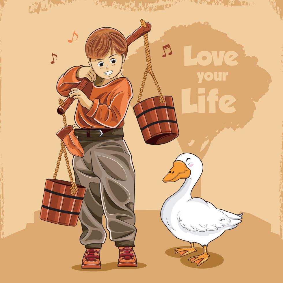 nostalgie. een kind met een gans vector illustratie pro downloaden