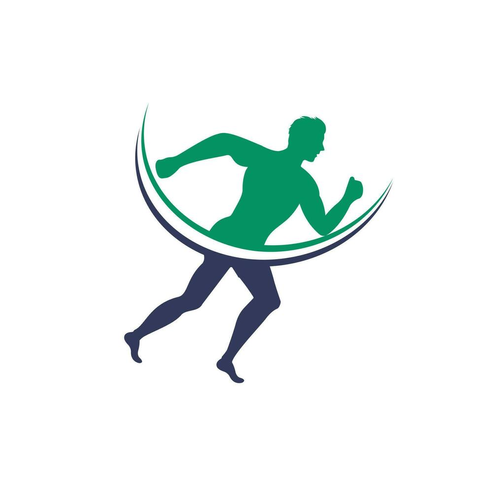 rennen en marathon logo vector ontwerp. rennen Mens vector symbool. sport en wedstrijd concept.