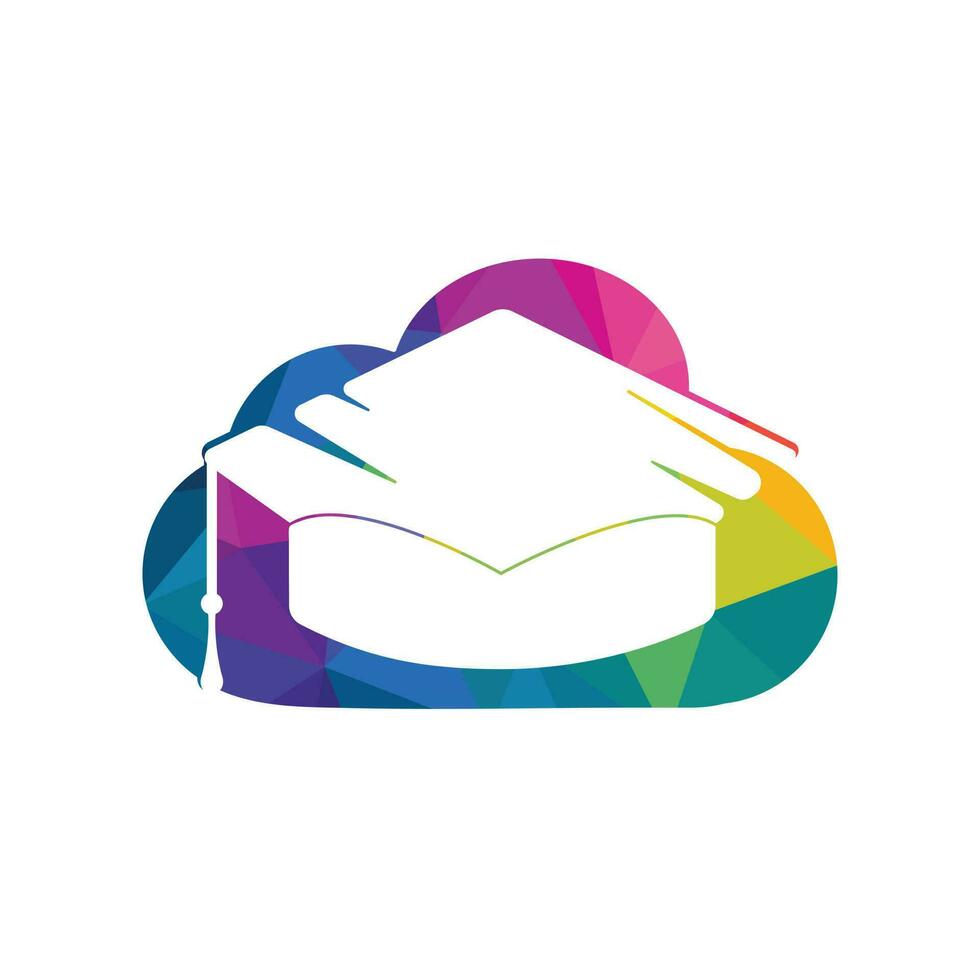 online onderwijs logo idee. diploma uitreiking pet en wolk icoon ontwerp. e-learning concept sjabloon. vector
