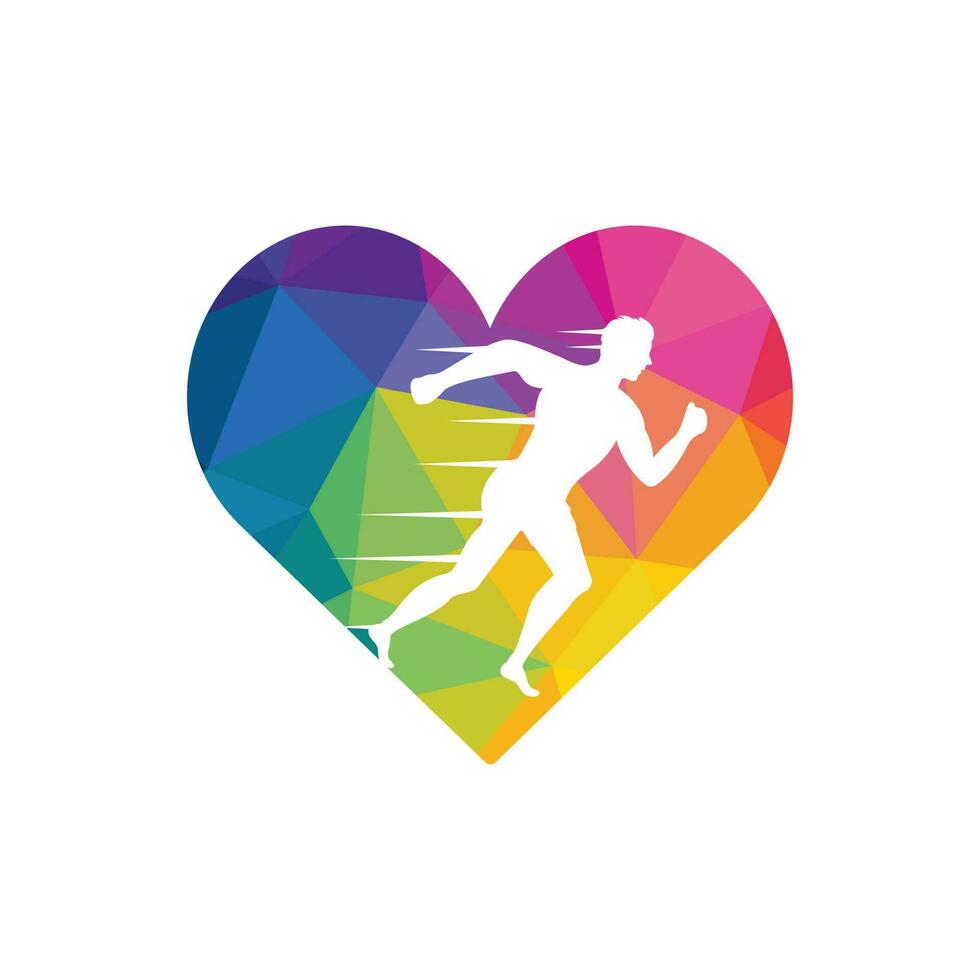 geschiktheid loper club logo ontwerp. rennen Mens hart vorm logo ontwerp. gezond rennen logo concept. vector