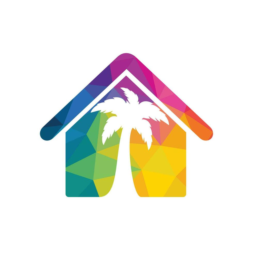 vector huis en palm boom logo. strand huis logo ontwerp.
