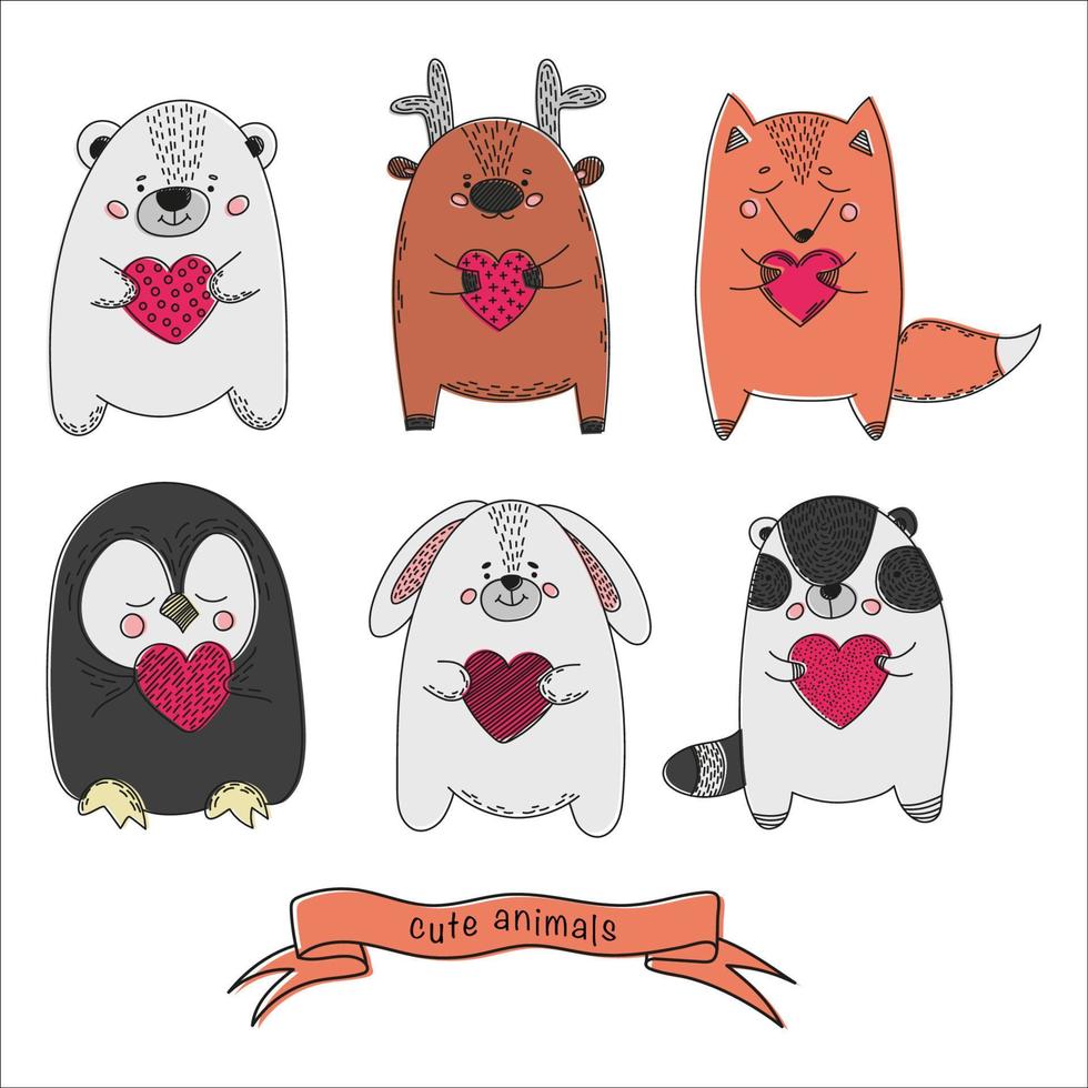 schattig dieren grappig valentijnsdag tekenfilm vector illustratie reeks