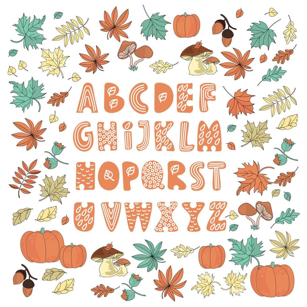 herfst alfabet decoratief brieven vector illustratie reeks