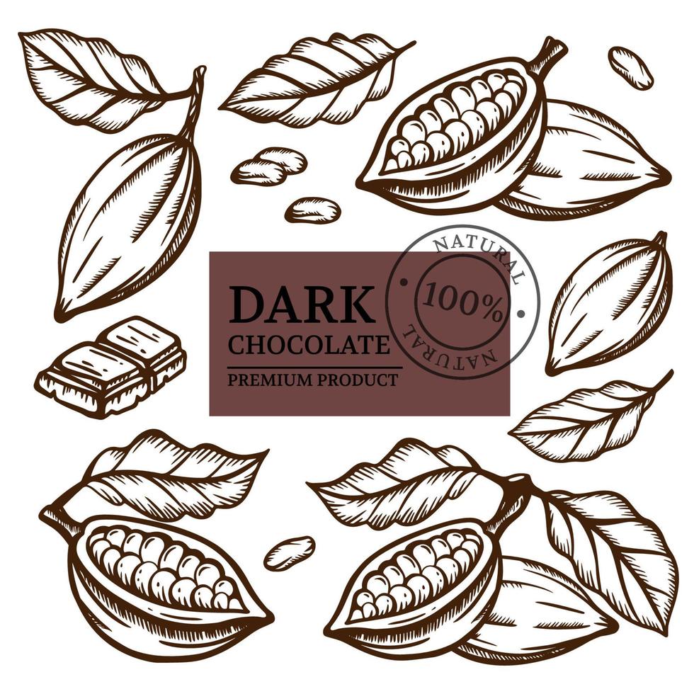 donker chocola en cacao klem kunst vector illustratie reeks