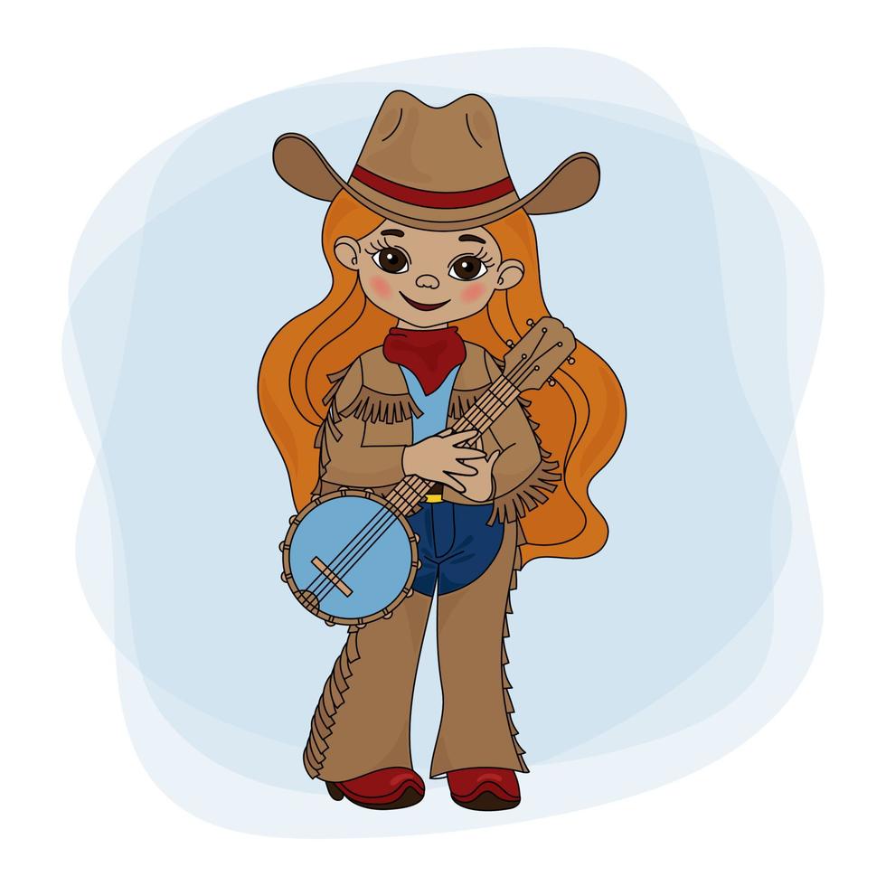veedrijfster banjo western muziek- festival vector illustratie reeks