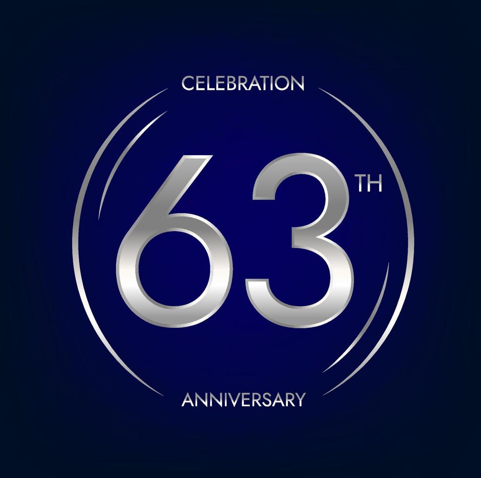 63e verjaardag. drieënzestig jaren verjaardag viering banier in zilver kleur. circulaire logo met elegant aantal ontwerp. vector