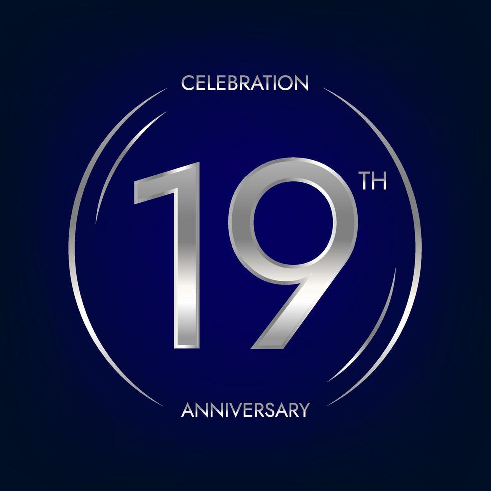 19e verjaardag. negentien jaren verjaardag viering banier in zilver kleur. circulaire logo met elegant aantal ontwerp. vector