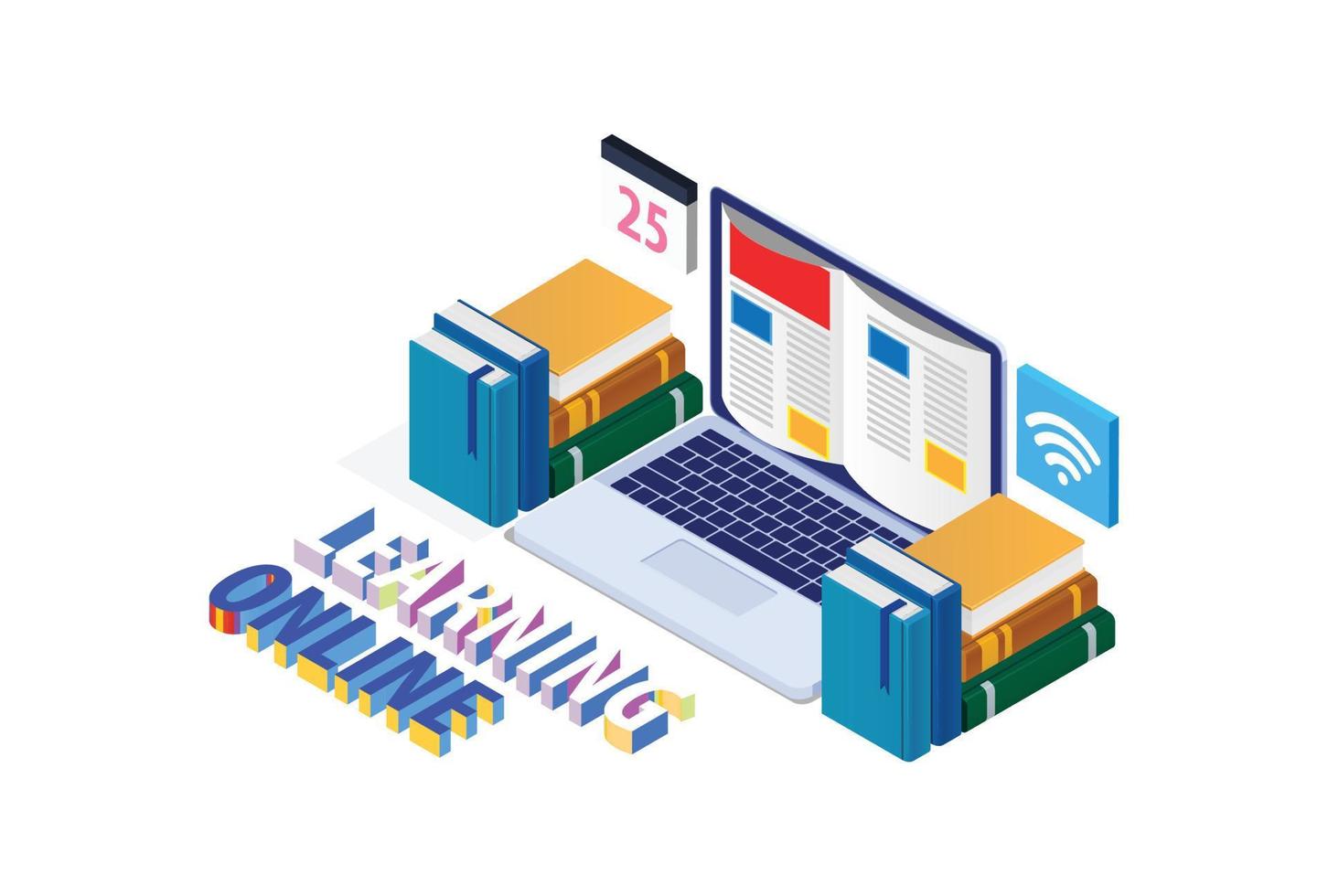 modern isometrische slim e-studie technologie illustratie, geschikt voor diagrammen, infografieken, boek illustratie, spel Bedrijfsmiddel, en andere grafisch verwant middelen vector