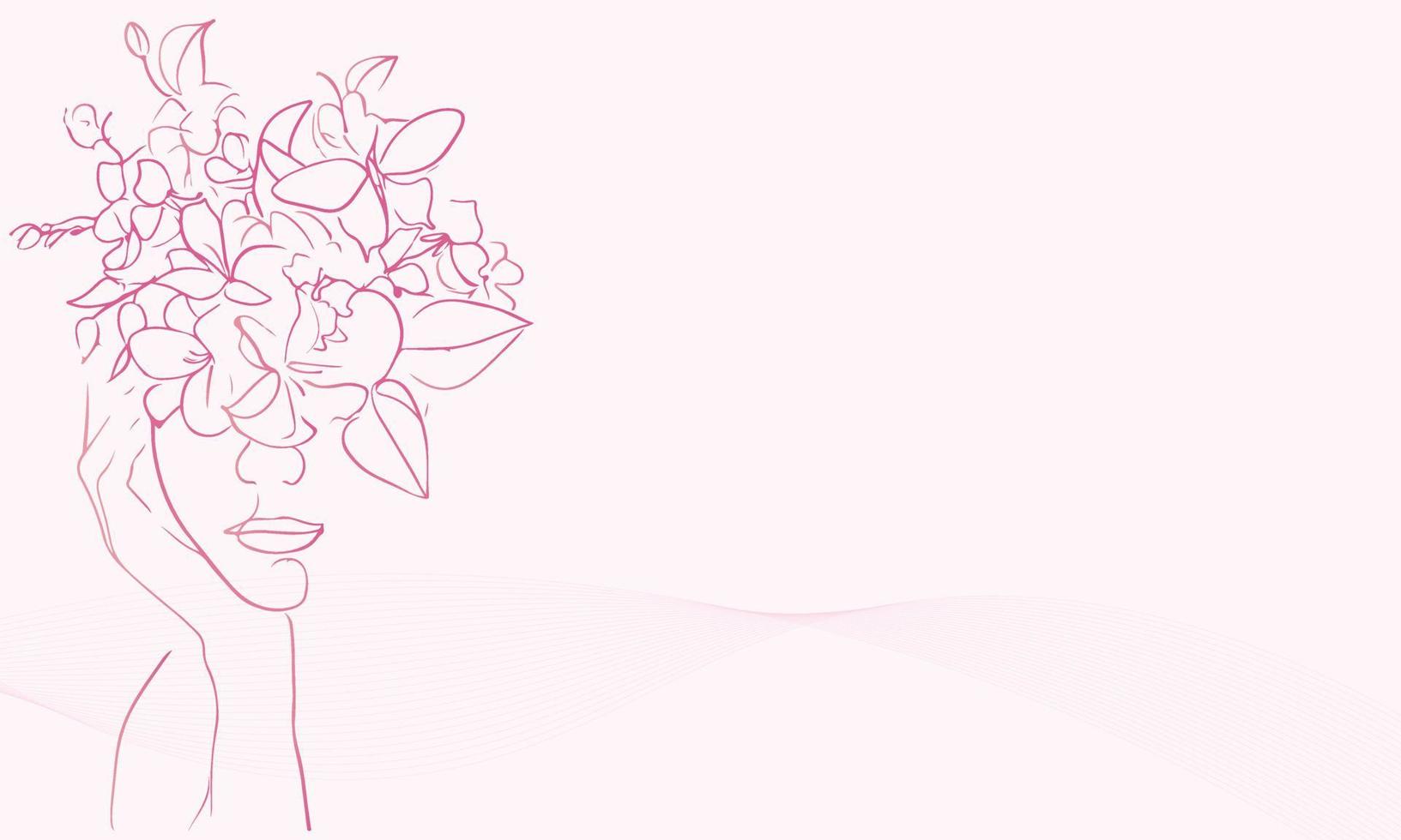 gemakkelijk bloemen vrouw lijn schetsen achtergrond met nieuw stijl vector