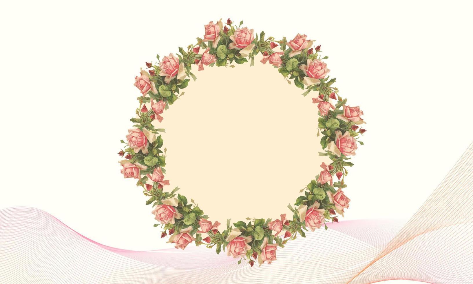 roze ronde kader achtergrond met mooi roos bloem vector