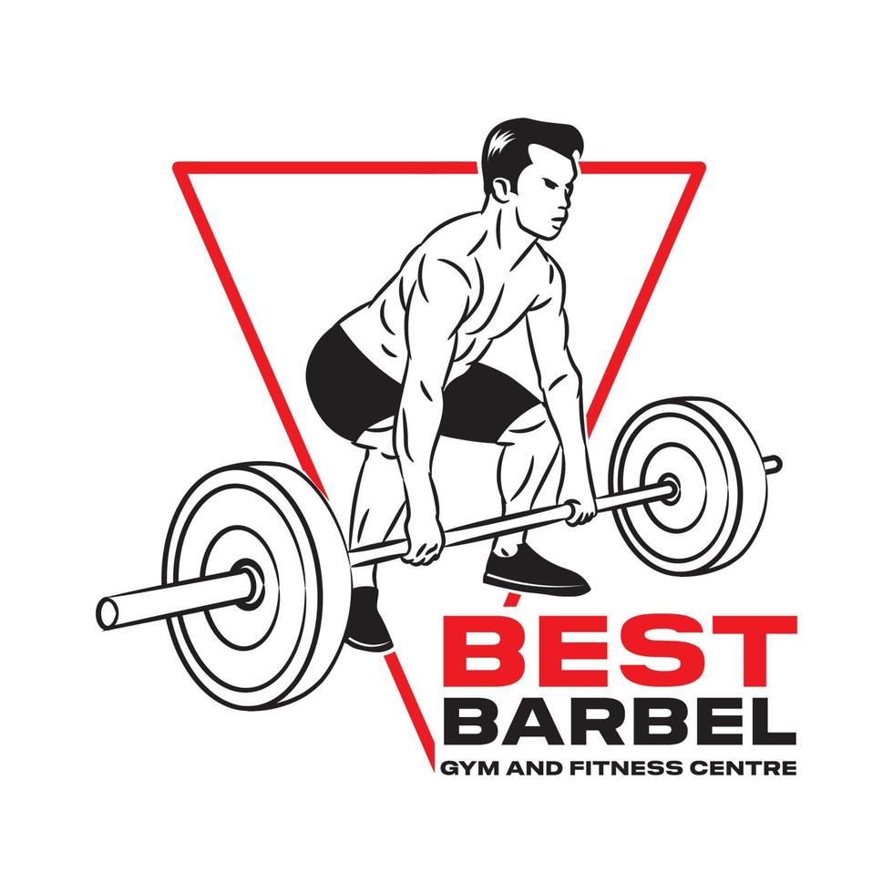 Mens aan het doen oefening met barbeel, perfect voor Sportschool en geschiktheid logo ontwerp vector