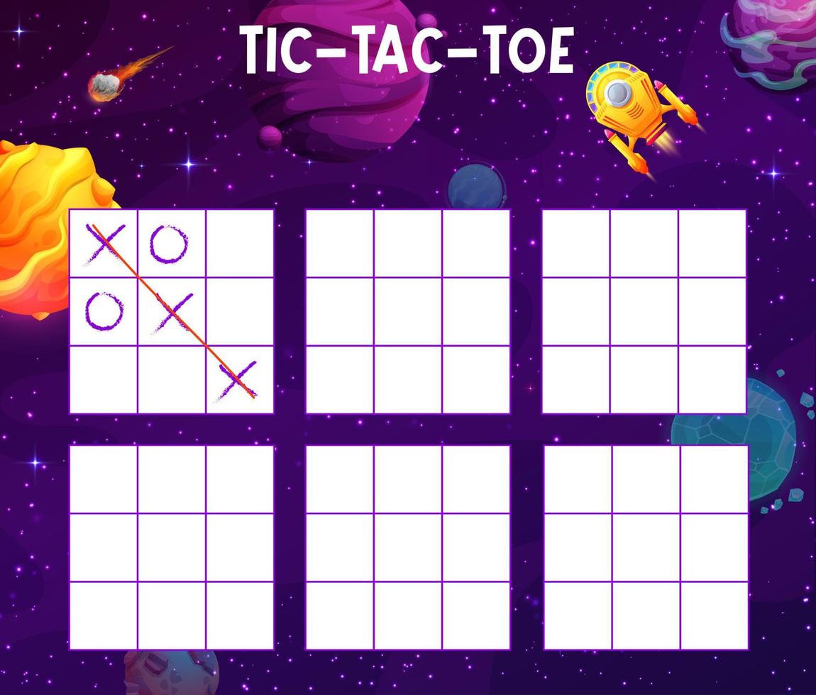 tic tac teen spel ruimte landschap met ruimteschip vector