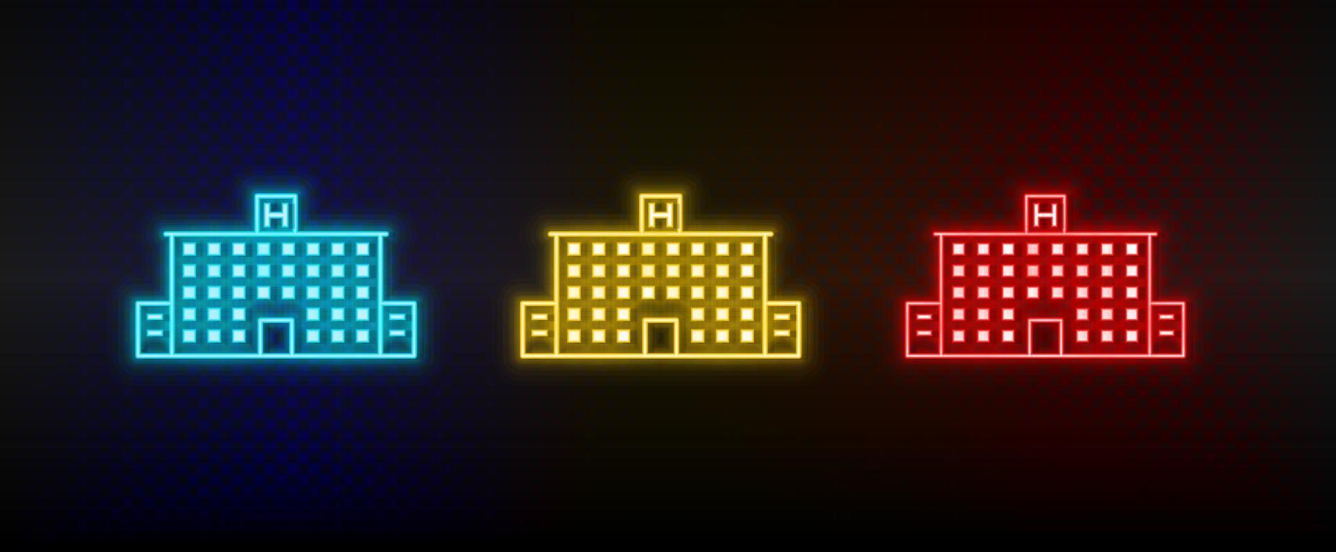 neon pictogrammen. gebouw brand station. reeks van rood, blauw, geel neon vector icoon Aan donker achtergrond