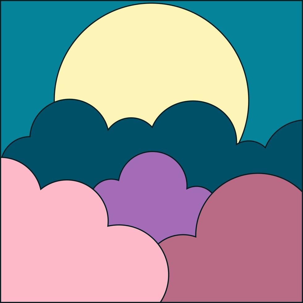 illustratie met zon en wolken in zacht kleuren met donker stoken vector