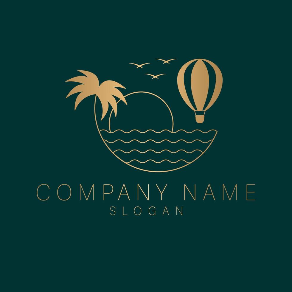 lucht ballon, golven en palm logo ontwerp sjabloon. modern Boheems abstract logo. luxe reizen grafisch ontwerp. vector