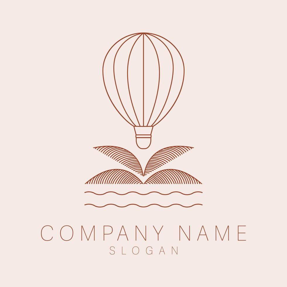 lucht ballon, golven en palm logo ontwerp sjabloon. modern Boheems abstract logo. luxe reizen grafisch ontwerp. vector